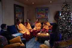 Tibetan Monks of Drepung Loseling Monastery (Mystical Arts of Tibet tour) offer blessing prayers for Inn of The Five Graces, it’s staff and many guests. With managing partner Sharif Seret.  Dec. 2014