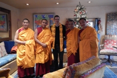 Tibetan Monks of Drepung Loseling Monastery (Mystical Arts of Tibet tour) offer blessing prayers for Inn of The Five Graces, it’s staff and many guests. With managing partner Sharif Seret. Dec. 2014