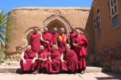2004 group photo of Mystical Arts of Tibet monks from Drepung Loseling Monastery,  At the "monks house", Santa Fe , NM.