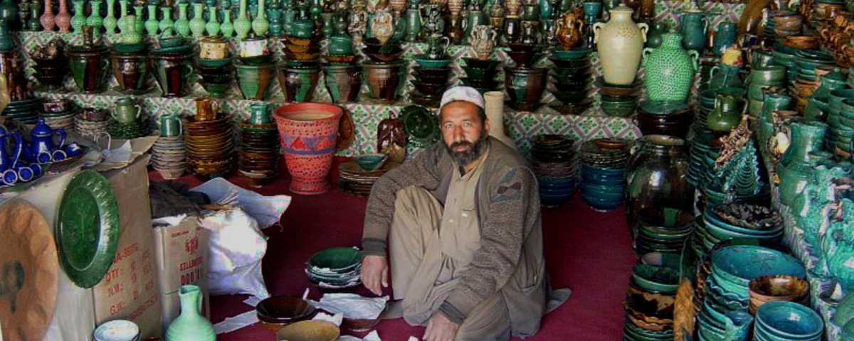 Malik Mohammad was a potter in Istalif before it was destroyed by the Taliban. Now he has returned to making the region's distinctive green and turquoise pottery.